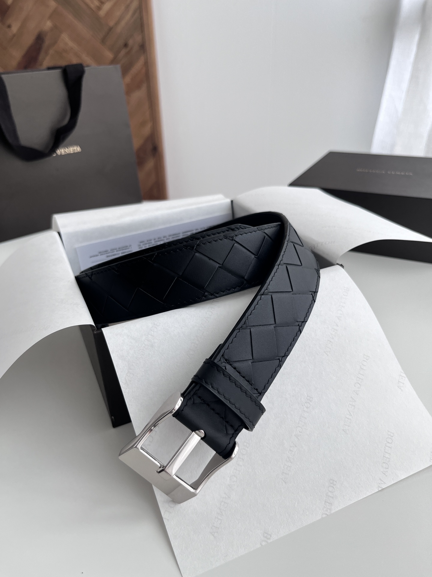 보테가 베네타 인트레치오 위빙 가죽 벨트 35mm