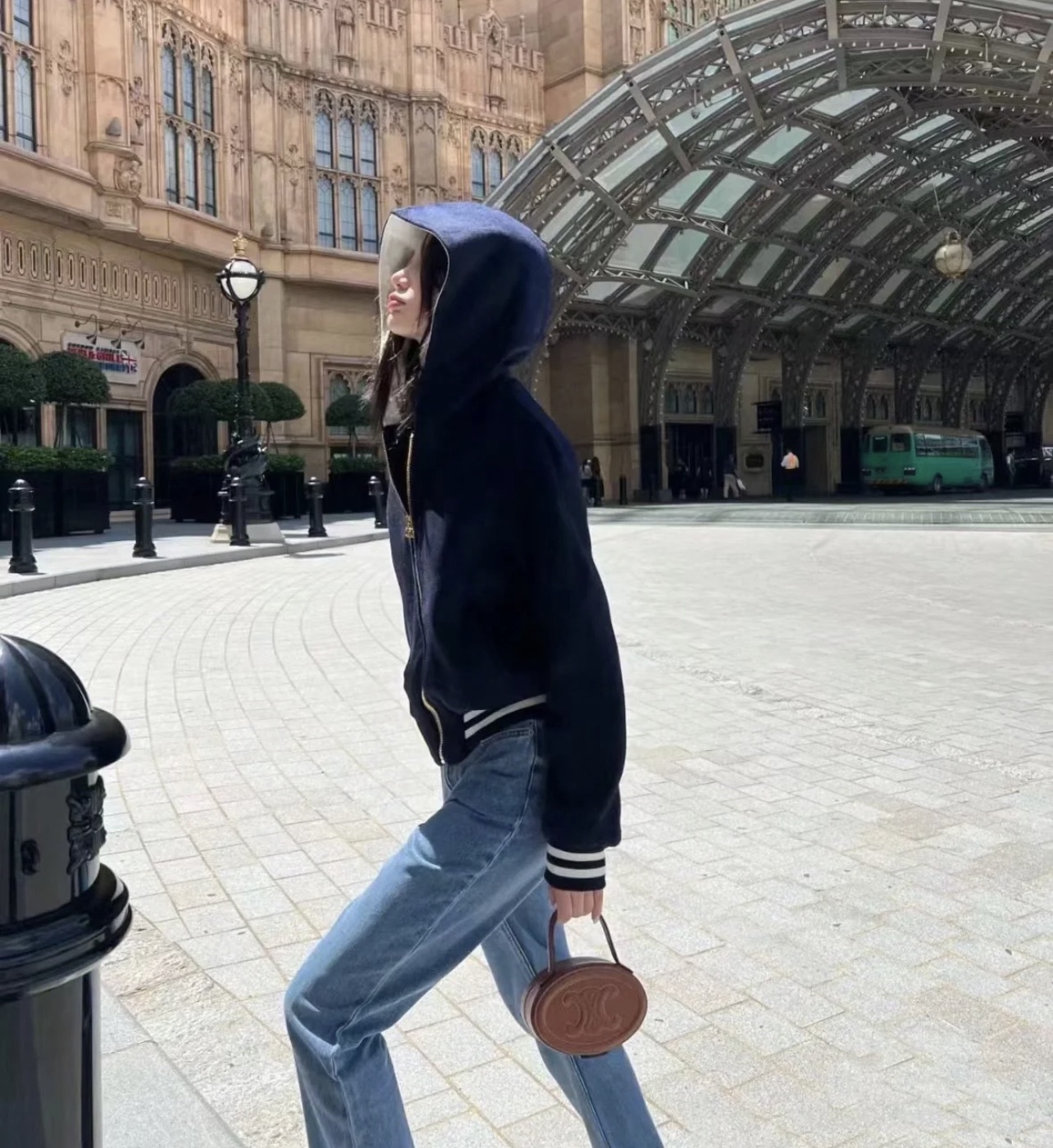 셀린느 후드 테디 자켓 더블 페이스 캐시미어 네이비