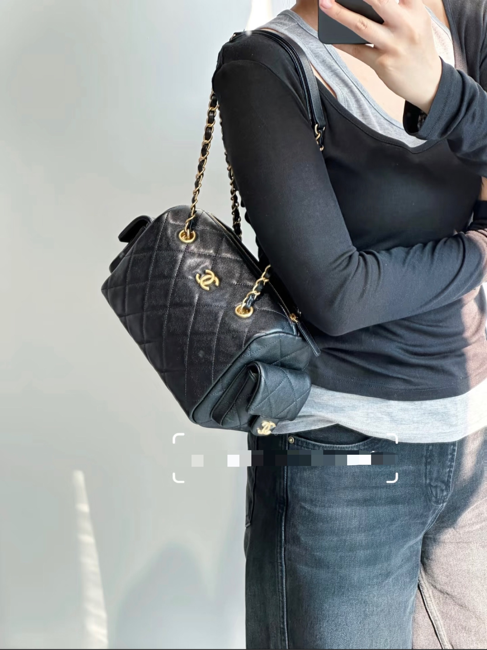 샤❤넬 25FW 볼링백 스몰 체인 투포켓 캐비어  AS5792  15.5*24*11.5cm