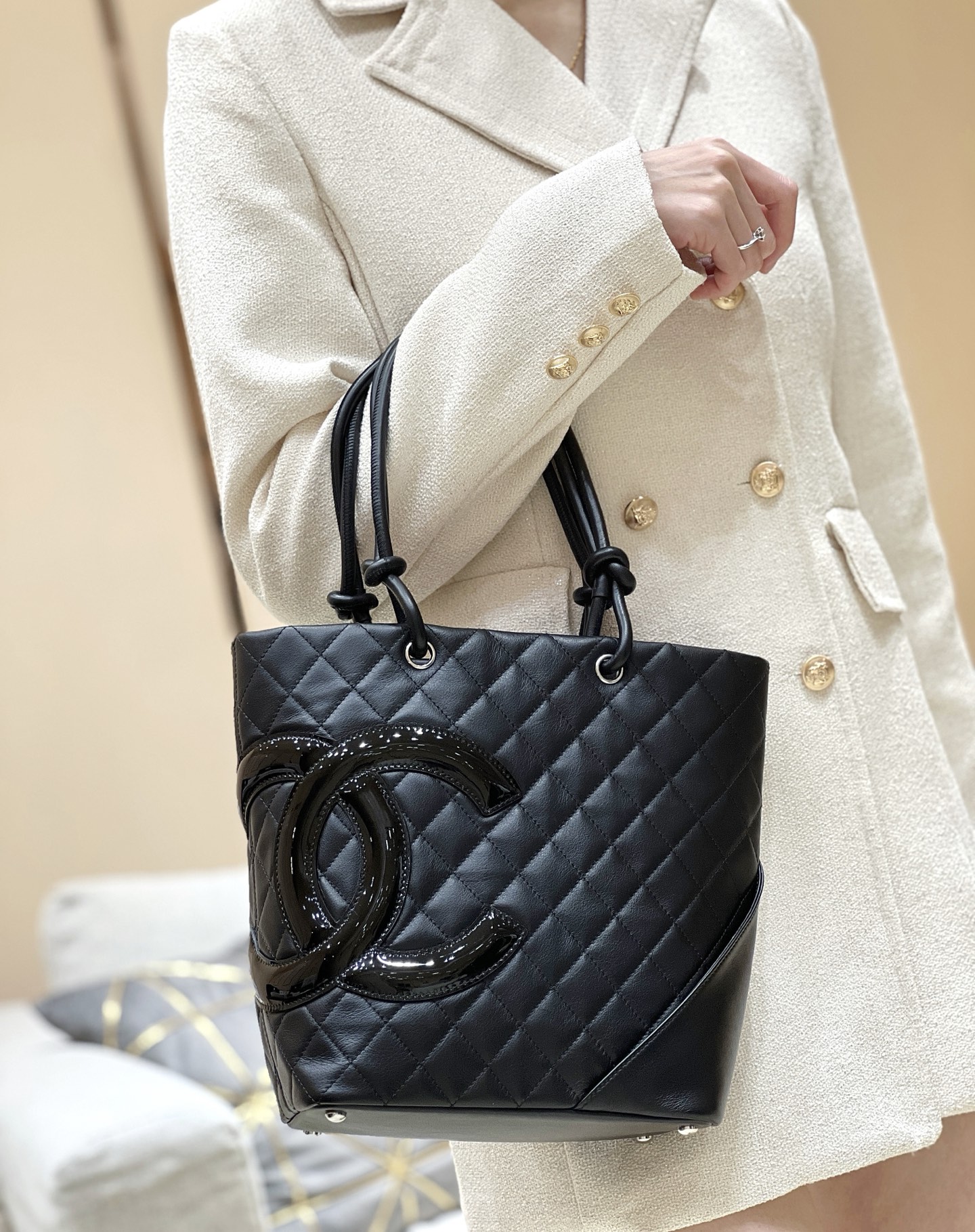 샤❤넬 Pre-Owned 2008 깜봉 라인 토트 백 A29793（21*24cm）