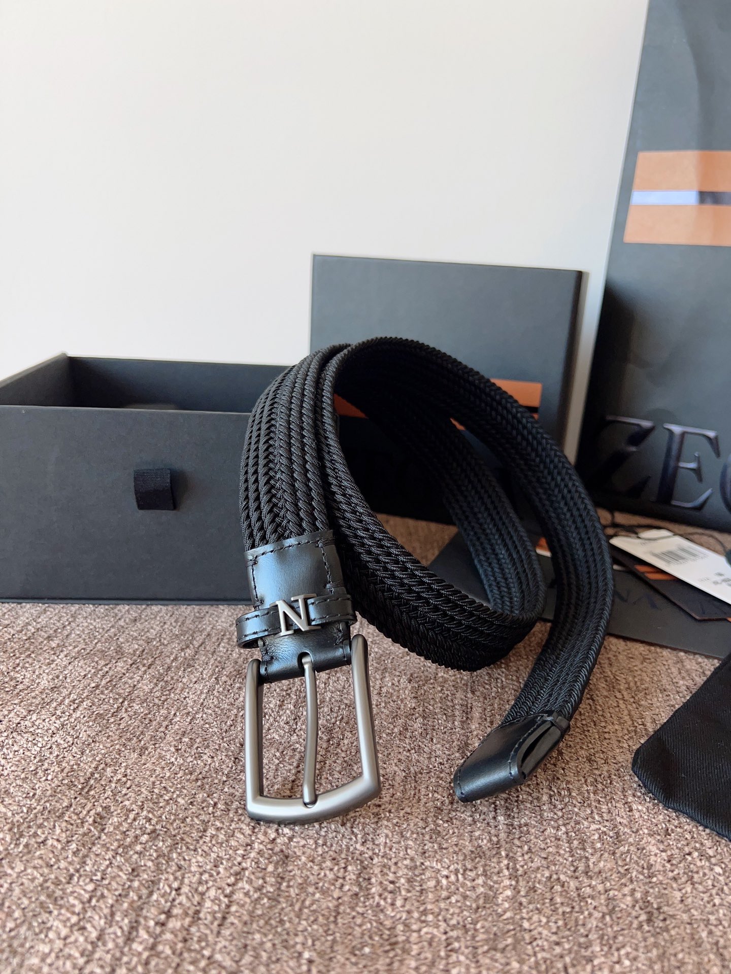 제냐 로고 장식 브레이디드 벨트 LHTEDB023UZ