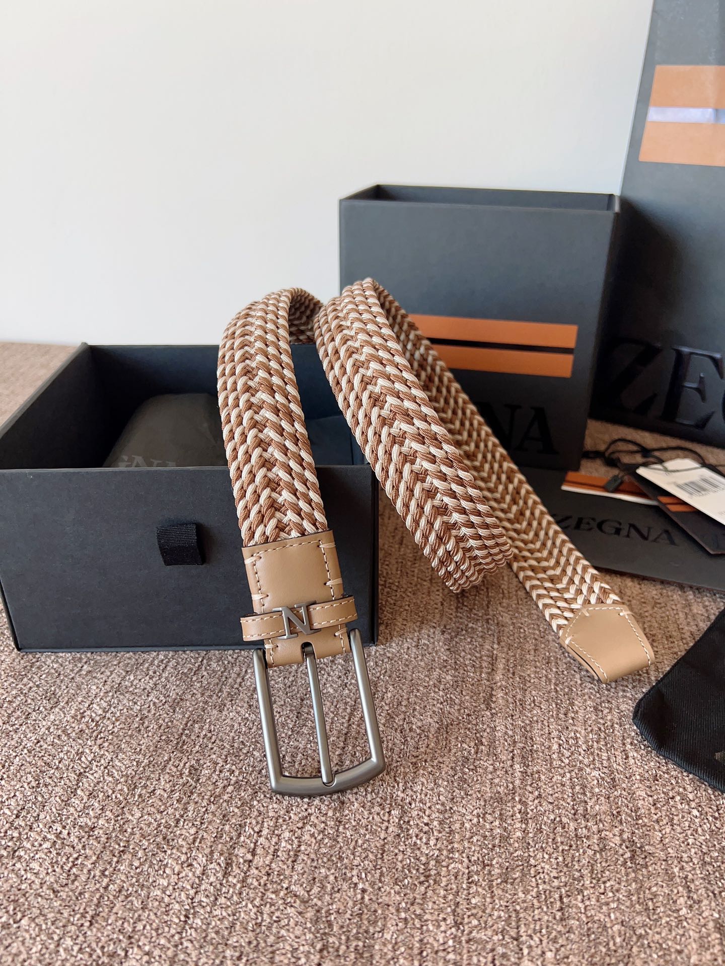 제냐 로고 장식 브레이디드 벨트 LHTEDB023UZ